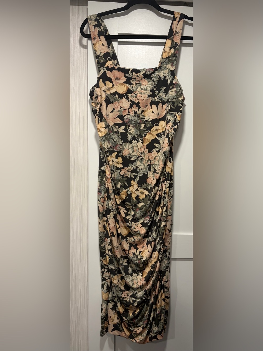 Maurices Black Floral form fitting dress with Pastel Blooms